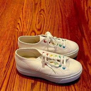 Superga white platform sneakers size 37 with rainbow detail